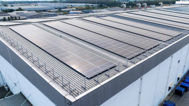 Warehouse Roof Covered in Solar Panels