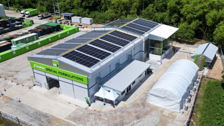 Aerial View of new CR3 chemical blending facility in Thailand, solar panel array on the roof