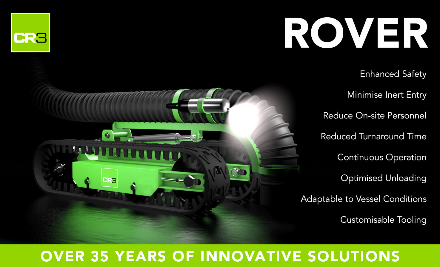 CR3 Rover fitted with pneumatic extraction tools and explosion-proof camera